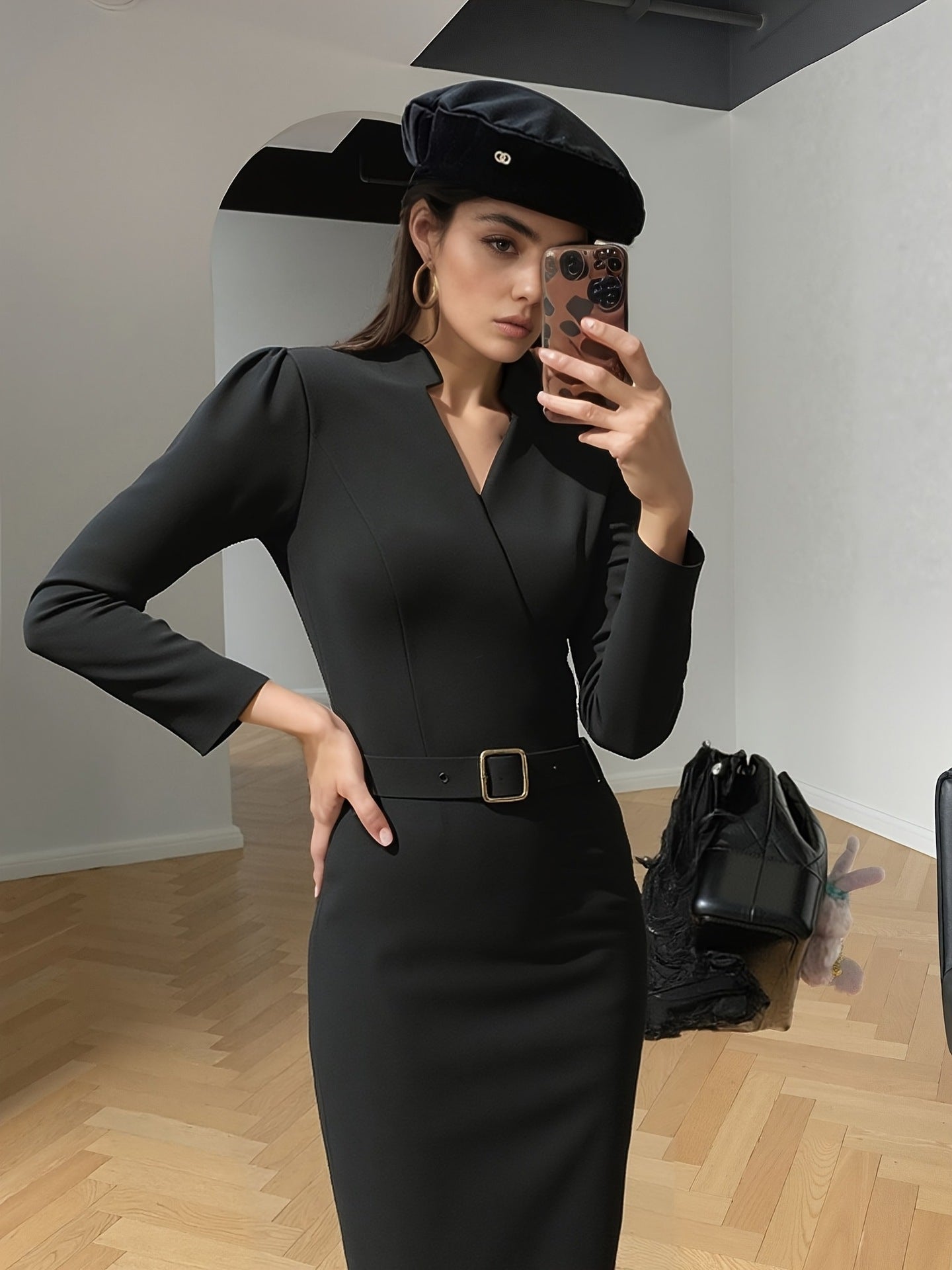 Slim-fitting Casual Suit Dress V-neck Long-sleeved Dresses Commuting Office Clothing For Women - Fourth Pyramid USA