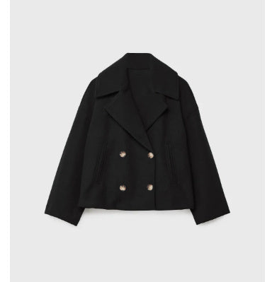 Ins Double-breasted Lapel Blazer Jacket Fashion Loose Woolen Short Coat Elegant Commuting Women's Clothing - Fourth Pyramid USA