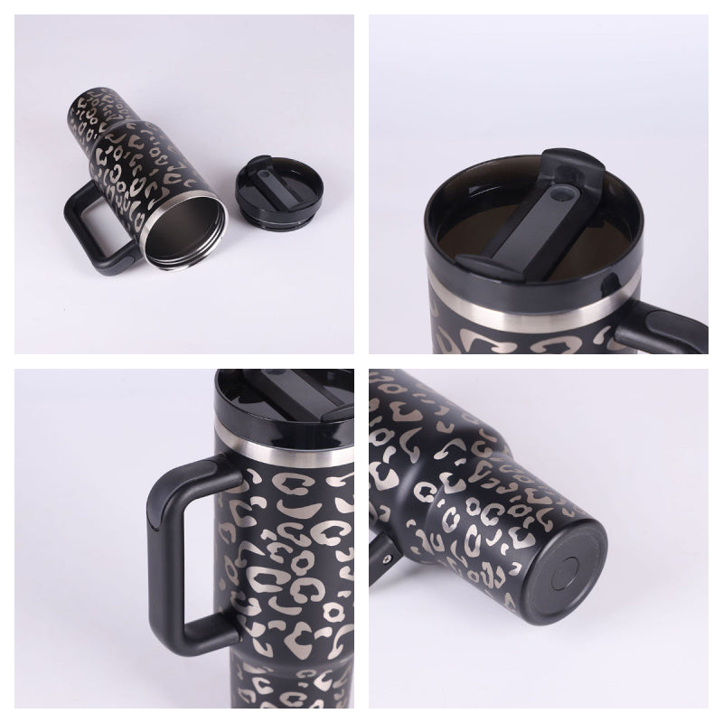 40 Oz Tumbler With Handle Straw Insulated, Stainless Steel Spill Proof Vacuum Coffee Cup Tumbler With Lid Tapered Mug Gifts For Valentine Lover Suitable For Car Gym Office Travel - Fourth Pyramid USA