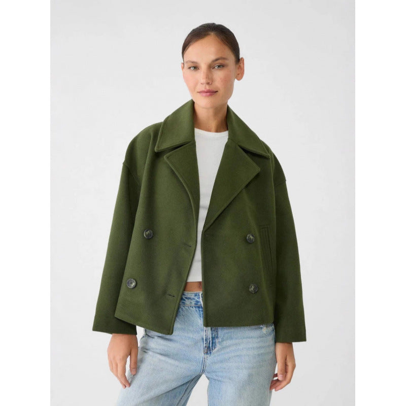 Ins Double-breasted Lapel Blazer Jacket Fashion Loose Woolen Short Coat Elegant Commuting Women's Clothing - Fourth Pyramid USA