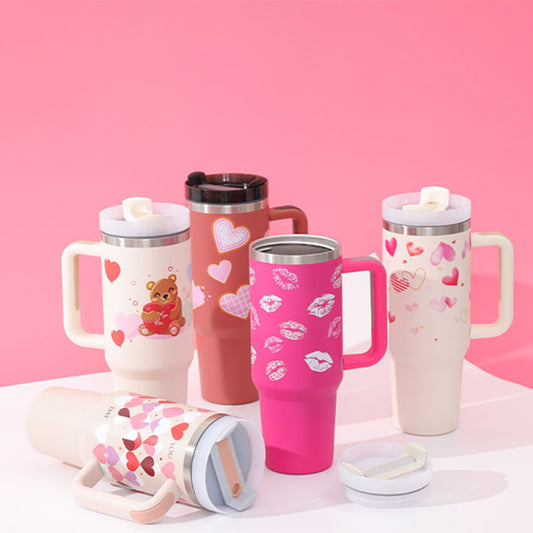 40 Oz Tumbler With Handle Straw Insulated, Stainless Steel Spill Proof Vacuum Coffee Cup Tumbler With Lid Tapered Mug Gifts For Valentine Lover Suitable For Car Gym Office Travel - Fourth Pyramid USA