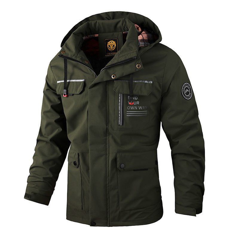 Fashion Men's Casual Windbreaker Jackets Hooded Jacket Man Waterproof Outdoor Soft Shell Winter Coat Clothing Warm Thick Tops - Fourth Pyramid USA