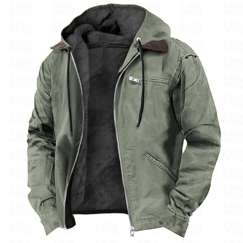 Winter Hooded Coat With Pockets Fashion Warm Fleece Zip-up Jacket Casual Outwear Men's Clothing - Fourth Pyramid USA
