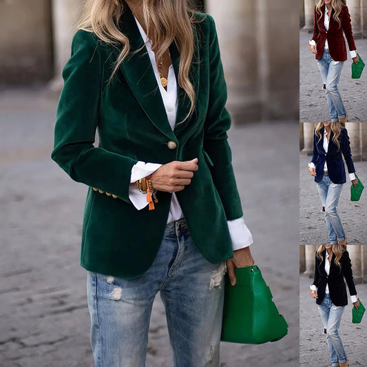 Velvet Lapel Casual Suit Business Fashion Slim Single-breasted Jacket Outwear Clothing For Women - Fourth Pyramid USA