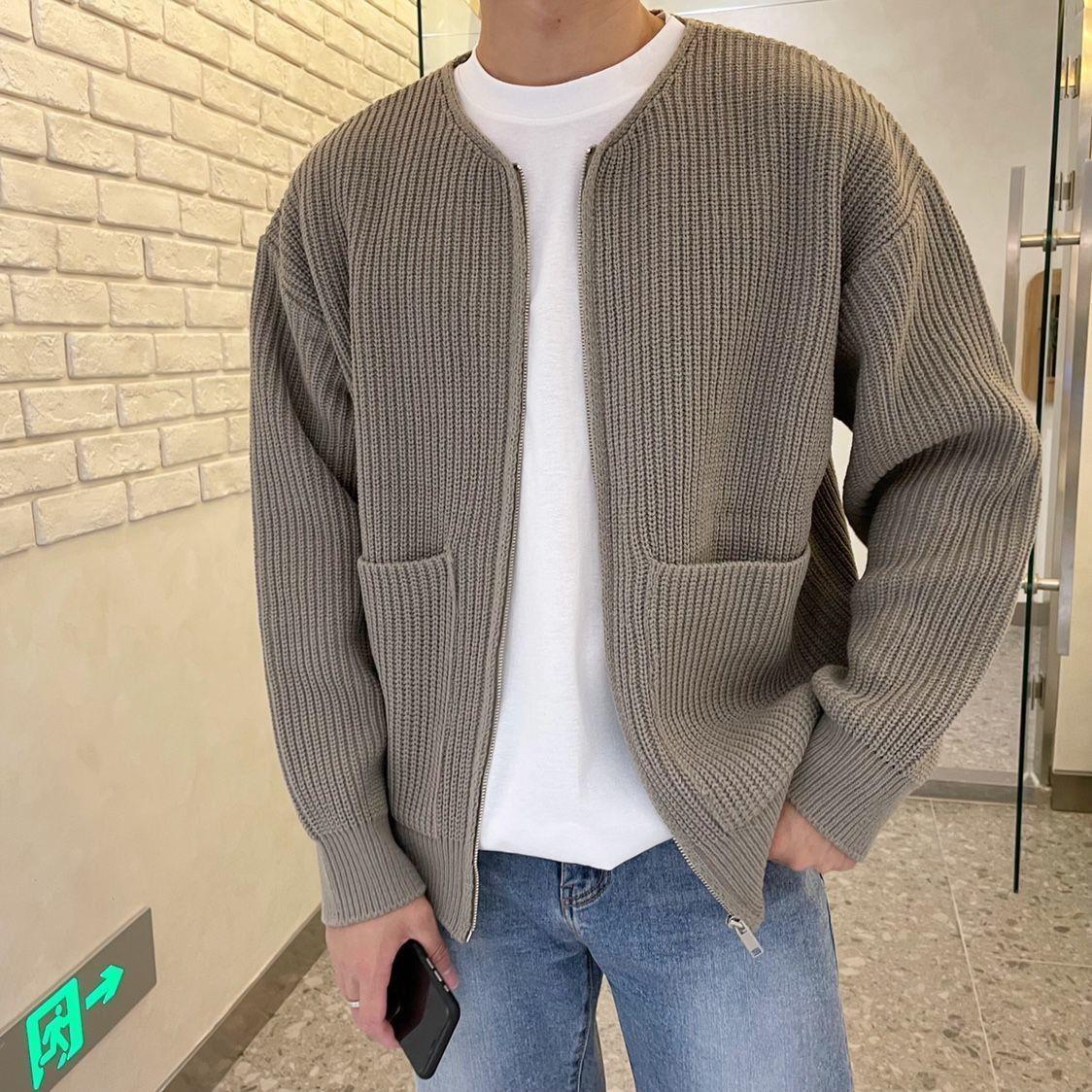 Men Zip Up Knitted Cardigan Lined Funnel Neck Jumper Sweater Pockets Coat All Seasons Comfortable Soft Long Sleeve - Fourth Pyramid USA