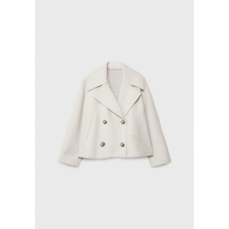 Ins Double-breasted Lapel Blazer Jacket Fashion Loose Woolen Short Coat Elegant Commuting Women's Clothing - Fourth Pyramid USA