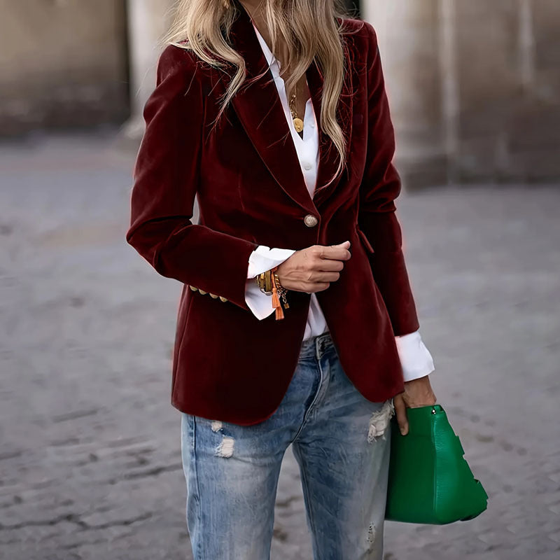 Velvet Lapel Casual Suit Business Fashion Slim Single-breasted Jacket Outwear Clothing For Women - Fourth Pyramid USA